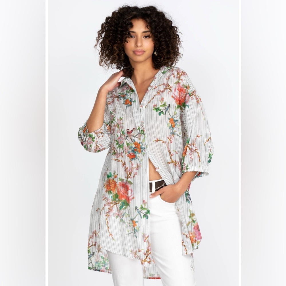 Johnny Was Workshop Colmar Oversized Pure Cotton Weekend Tunic in Multi M